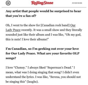 Raine Maida Instagram - Had the absolute pleasure to hang with the wonderful @venuswilliams at some shows down here but never met @serenawilliams. Honored that she’s a fan & grateful for the mention in @rollingstone @timchan