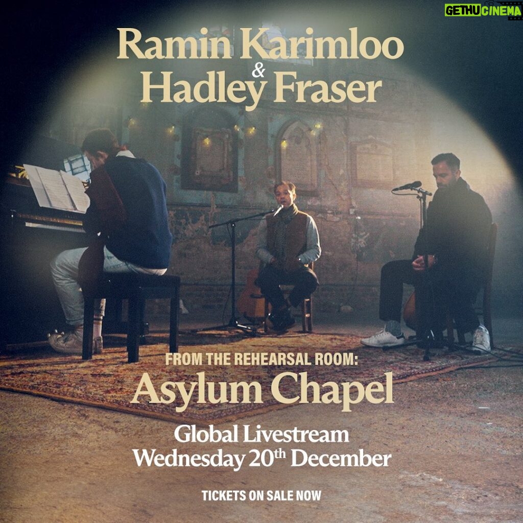 Ramin Karimloo Instagram - From The Rehearsal Room - Asylum Chapel | Global Stream Dec 20 | Link in BIO | @hadleyfraser @wearecraft @theo.jamieson @driiftlive