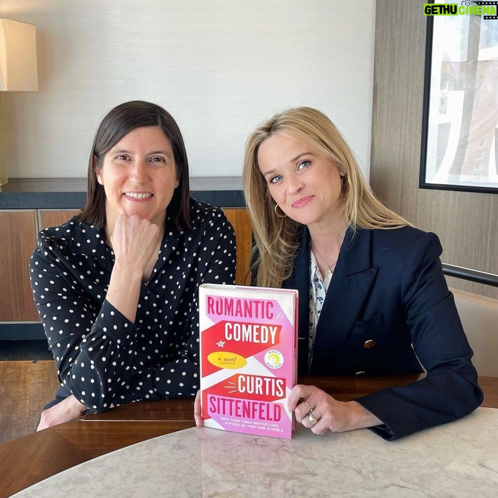 Reese Witherspoon Instagram - Our April 2023 #ReesesBookClub Pick is Romantic Comedy by #CurtisSittenfeld and it is such a hilarious, sweet, smart read that I think you're going to love!! 💞💫 Read along with us and discuss it all month long @ReesesBookClub—and just wait until you get to Part 2!! 🤯