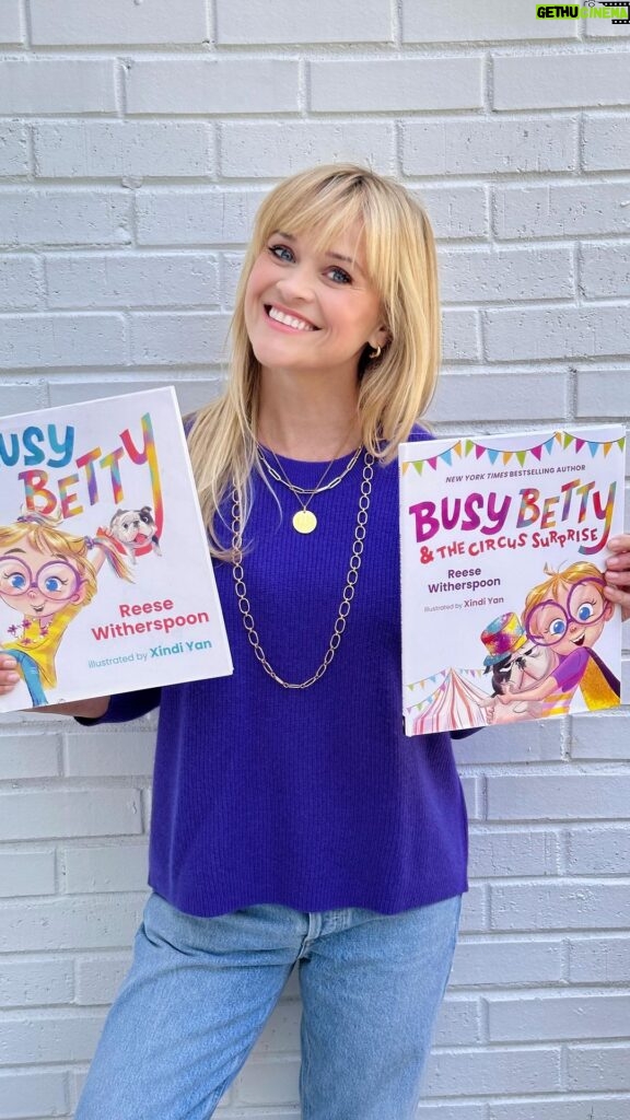Reese Witherspoon Instagram - Y’all my second children’s book Busy Betty & The Circus Surprise is officially out today!!! 🎉🤸🏼‍♀️🎪💖💫🐶 I hope all the little readers in your life adore this little character as much as I do… Based off me as a kid, Betty’s curiousness, excitement, energy, and BIG personality will always have a very special place in my heart. And spreading the joy of reading to the next generation will just never get old. Grab a copy wherever books are sold or head to the link in bio to buy online! And make sure to tag me in all of the photos and videos of your children reading about Betty’s next big adventure!! 🤩