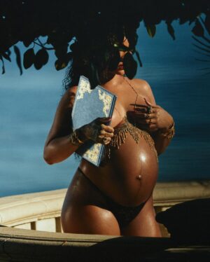 Rihanna Instagram - here’s a little series I call 
“Rub on ya titties”

 in honor of my first pregnancy, embracing motherhood like a g, and the magic that this body made! Baby RZA… he in there not having a clue how nuts his mama is, or how obsessed he was bout to make me
#maternityshoot2022 #tobecontinued