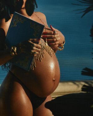 Rihanna Instagram - here’s a little series I call 
“Rub on ya titties”

 in honor of my first pregnancy, embracing motherhood like a g, and the magic that this body made! Baby RZA… he in there not having a clue how nuts his mama is, or how obsessed he was bout to make me
#maternityshoot2022 #tobecontinued