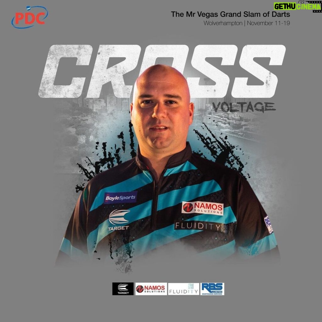 Rob Cross Instagram - Here we go. Big night at the Grand Slam for a place in the quarters. ⚡ @targetdarts @NamosSolutions @pwrbyfluidity @scott_rbs