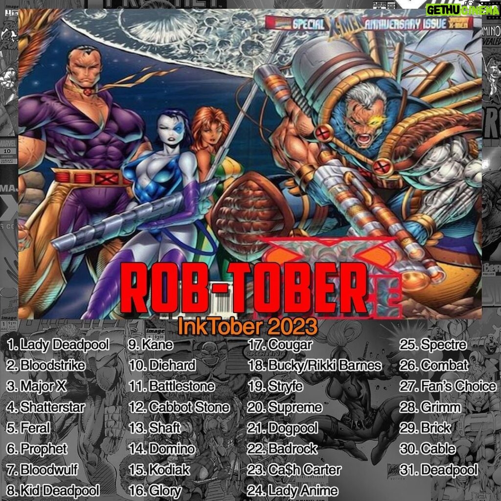 Rob Liefeld Instagram - ROBTOBER is coming! The month of David Lee Roth! Gwen Stefani! Kelly Ripa! Ryan Reynolds! Hugh Jackman, Halloween and yours truly! Libra’s Unite! I’ll be sharing one drawing per day of my favorite creations so watch this space. #marvel #deadpool #cable #robliefeld