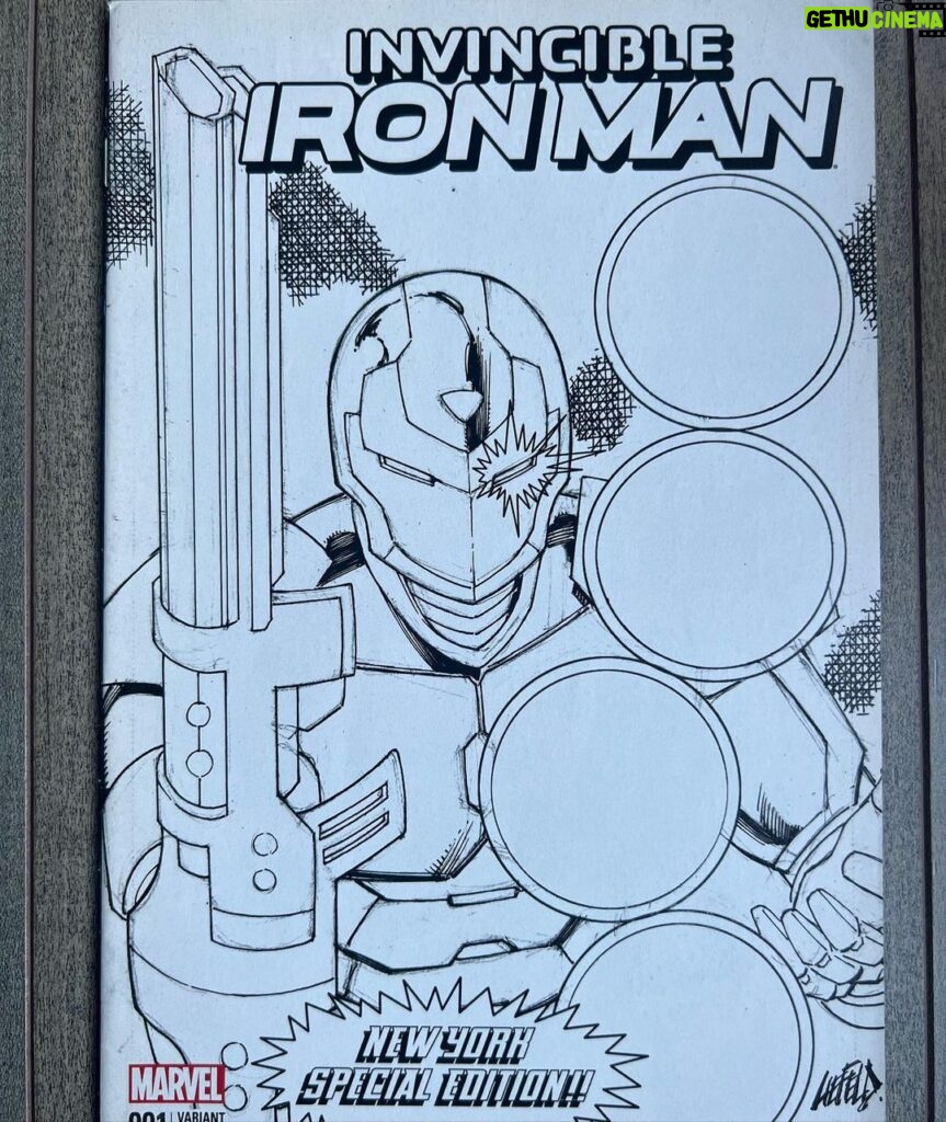 Rob Liefeld Instagram - At the buyers request I re-fashioned my original sketch for this Iron Man #1 cover. The original was done as a retail variant for a store, Larry’s Comics, 2015. The buyer of the sketch asked to have Wolverine, Galactus, Dove & Cable added. No inks. #marvel #cable #ironman #dove #robliefeld #deadpool