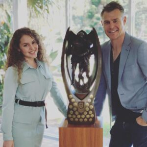 Rodger Corser Instagram - Happy to be the roadie this morning, watching my big girl perform at the @nrl partners breakfast...dare I say, she was #simplythebest ....and dare I say this bit of silverware will be held aloft by @rendiggiti7 come season end!!! #nrlpremiership #nrl #uptherabbitohs
