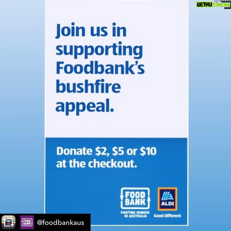 Rodger Corser Instagram - An easy way to Help!! Repost from @foodbankaus using @RepostRegramApp - Our fantastic partner @aldiaustralia have opened their checkouts as collection points for donations! If you’re heading to the shops you can donate to feed a family in need at an @aldiaustralia register. Just $1 can provide someone affected by bush fires 2 meals. Thank you @aldiaustralia