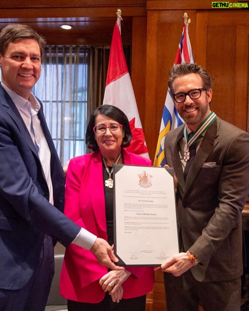 Ryan Reynolds Instagram - Receiving the Order of British Columbia is the honour of a lifetime. I could have been born anywhere but I had the dumb and incredible luck to be made in Vancouver. **Contrary to my earlier belief, the award is NOT a political appointment.** It’s merely symbolic and holds no real power. To that end, I may have made some promises to several folks working at Minerva’s restaurant in Kerrisdale - as well as Tyler who works in the produce section at Safeway on 4th and Vine. Grouse Mountain will never be a giant slip ‘n slide. Mountains don’t work that way. I shouldn’t have mentioned it much less commissioned detailed CAD drawings. Nor can I make the Vancouver Art Gallery my personal residence. That’s another overreach. Apologies to the gallery staff for any misunderstanding this morning. It isn’t “happy hour somewhere”. You have a job to do and I was out of line. ❤️🇨🇦❤️ Thank you, @lgjanetaustin and @davidebybc and everybody on the OBC selection committee. Also, huge thanks to my three older brothers, Patrick, Terry and Jeff as well as my mom, Tammy… we’re always there for each other. No matter what. Love you. p.s. Being home for 24 hours made my life 10,000 hours better. 🇨🇦🇨🇦