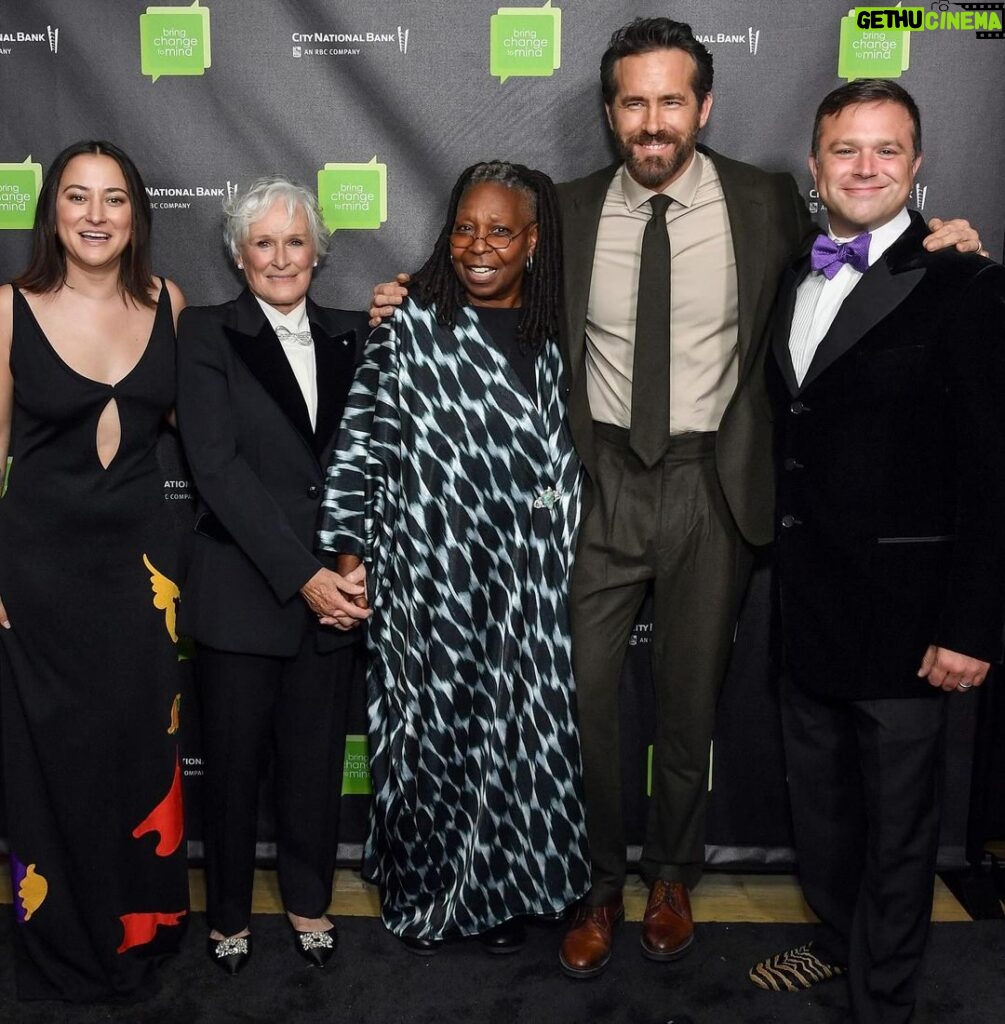 Ryan Reynolds Instagram - I miss Robin Williams. Pretty sure everyone does. His kids have turned his legacy into a living, breathing love-letter for good. It was a crazy honour to receive the Robin Williams Legacy Award last week at the annual Bring Change To Mind gala in NYC. The incomparable @glennclose started @bringchangetomind, whose mission is to end stigma and discrimination surrounding mental illness. Glenn literally saves lives by making space for these conversations. I love this woman. Give @bringchangetomind a follow for more info… Also, being roasted all night by some of the funniest people on earth was something I’ll never forget… without the help of a hypnotist.