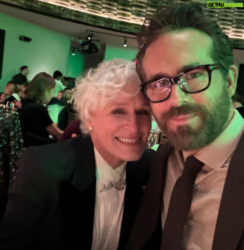 Ryan Reynolds Instagram - I miss Robin Williams. Pretty sure everyone does. His kids have turned his legacy into a living, breathing love-letter for good. It was a crazy honour to receive the Robin Williams Legacy Award last week at the annual Bring Change To Mind gala in NYC. The incomparable @glennclose started @bringchangetomind, whose mission is to end stigma and discrimination surrounding mental illness. Glenn literally saves lives by making space for these conversations. I love this woman. Give @bringchangetomind a follow for more info… Also, being roasted all night by some of the funniest people on earth was something I’ll never forget… without the help of a hypnotist.