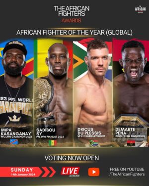Sadibou Sy Instagram - 🚨 Its time to put your votes in for the “African Fighter Of The Year (Global)” 

@impak5 🇨🇩
@sadibousy 🇸🇳 
@dricusduplessis 🇿🇦 
@demartepena 🇦🇴 

Voting Link In The BIO 📎