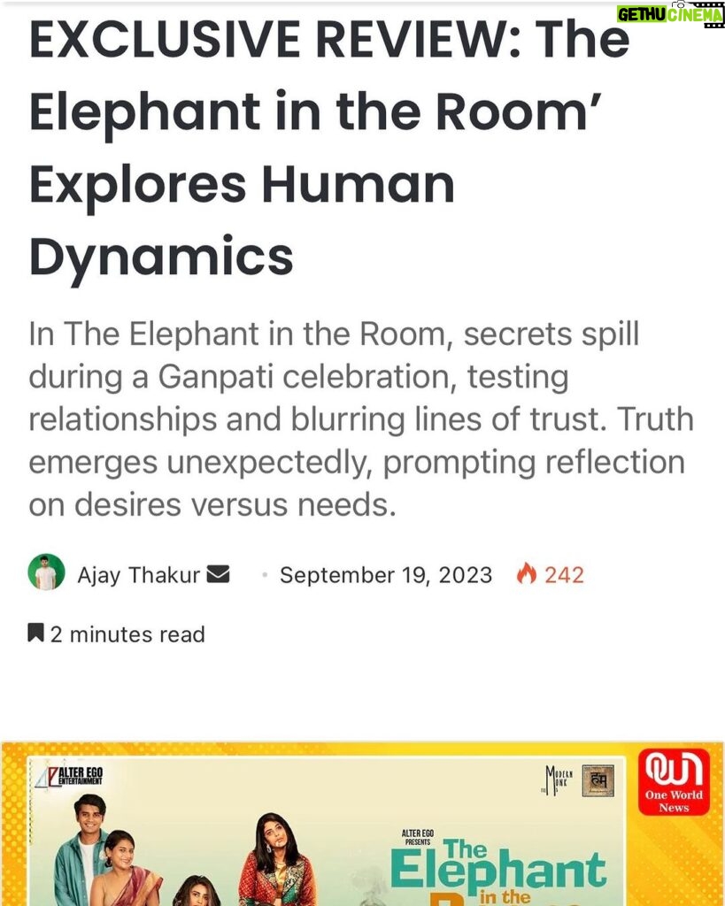 Saloni Khanna Instagram - The Review is here ❤️🐘🙏 @oneworldnewscom Overwhelmed by the love pouring in for “The Elephant In The Room” ❤️ Ganpati Bappa Morya …………………………………………… @altegoproductions @altegotalents in association with @modernmonkfilms & @humaramovie Presents “The Elephant In The Room” A film by Krishan Hooda Now streaming on @humaramovie ******Starring ******* Daisy Shah @shahdaisy Viraf Patell @virafpp Salonie Patel @salk.04 Nitinn R Miranni @thenitinmirani Pratiksha Sen ❤️ Akansha Pandey @sassyakansha Sankalp Joshi @joshi_sunkalp Mantra Mugdh @mantramugdh Housing Finance Partner - PNB Housing Finance #pnbhousingfinance Outdoor Media Partner - Bright Outdoor Media @brightoutdoormedia Produced By: Aartie Miranni & Prakash Moolani @aartie_miranni @prakash_moolani_ Directed & Co-Produced By: Krishan Hooda krishanhooda_o Orignal Story Nitinn R Miranni & Aartie Miranni @thenitinmirani @aartie_miranni Screenplay & Dialogues : Krishan Hooda & Neeltarni Pratap @krishanhooda_o @neeltarnipratap Director of Photography: Pushkar Sharma @rolling_blades Editor: Sanjay Shree Ingle @kolisanjay DI Colourist: Ashirwad Hadkar @ashirwad_hadkar_ Original Background score: Sunil Singh #SunilSingh Dubbing - Vrikpal Singh @v_for_vrikpal Executive Producers: Jyoti Sunil Dabas & Alyque jyoti_sunil_dabas @iamalyque Associate Director: Ajit Kumar @ajit_127 Director’s Assistant: Neeltarni Pratap @neeltarnipratap Assistant Directors: Riva Aurora, Aakash Gor, Ansh Nag @rivaxaurora @aakash.gor @anshnagda Still Photography : Amy Hooda @amyn.hooda Poster Design: Hitesh Sharma @digitalartist_hitesh #shortfilm #theelephantintheroom #daisyshah #nitinnrmiranni #virafPatell #saloniepatell #theelephantintheroomshortfilm #ganpati #trending #ganpatibappamoreya #ganpatiutsav #comedyfilm #bollywood Mumbai, Maharashtra