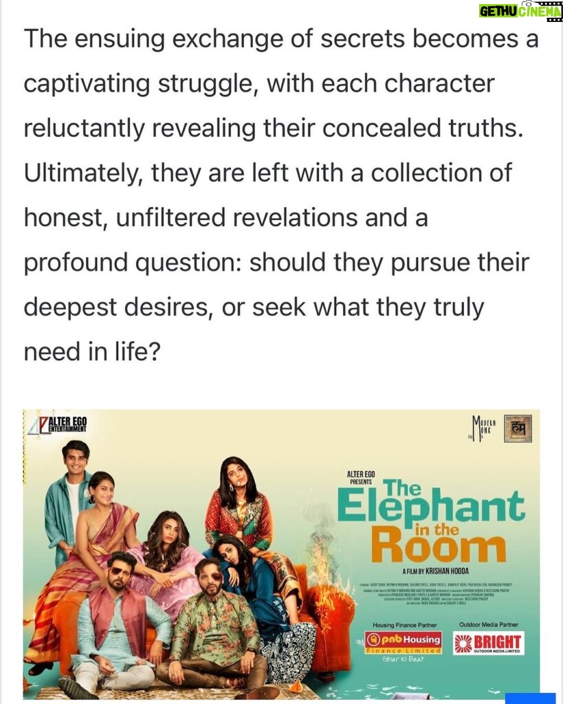 Saloni Khanna Instagram - The Review is here ❤️🐘🙏 @oneworldnewscom Overwhelmed by the love pouring in for “The Elephant In The Room” ❤️ Ganpati Bappa Morya …………………………………………… @altegoproductions @altegotalents in association with @modernmonkfilms & @humaramovie Presents “The Elephant In The Room” A film by Krishan Hooda Now streaming on @humaramovie ******Starring ******* Daisy Shah @shahdaisy Viraf Patell @virafpp Salonie Patel @salk.04 Nitinn R Miranni @thenitinmirani Pratiksha Sen ❤️ Akansha Pandey @sassyakansha Sankalp Joshi @joshi_sunkalp Mantra Mugdh @mantramugdh Housing Finance Partner - PNB Housing Finance #pnbhousingfinance Outdoor Media Partner - Bright Outdoor Media @brightoutdoormedia Produced By: Aartie Miranni & Prakash Moolani @aartie_miranni @prakash_moolani_ Directed & Co-Produced By: Krishan Hooda krishanhooda_o Orignal Story Nitinn R Miranni & Aartie Miranni @thenitinmirani @aartie_miranni Screenplay & Dialogues : Krishan Hooda & Neeltarni Pratap @krishanhooda_o @neeltarnipratap Director of Photography: Pushkar Sharma @rolling_blades Editor: Sanjay Shree Ingle @kolisanjay DI Colourist: Ashirwad Hadkar @ashirwad_hadkar_ Original Background score: Sunil Singh #SunilSingh Dubbing - Vrikpal Singh @v_for_vrikpal Executive Producers: Jyoti Sunil Dabas & Alyque jyoti_sunil_dabas @iamalyque Associate Director: Ajit Kumar @ajit_127 Director’s Assistant: Neeltarni Pratap @neeltarnipratap Assistant Directors: Riva Aurora, Aakash Gor, Ansh Nag @rivaxaurora @aakash.gor @anshnagda Still Photography : Amy Hooda @amyn.hooda Poster Design: Hitesh Sharma @digitalartist_hitesh #shortfilm #theelephantintheroom #daisyshah #nitinnrmiranni #virafPatell #saloniepatell #theelephantintheroomshortfilm #ganpati #trending #ganpatibappamoreya #ganpatiutsav #comedyfilm #bollywood Mumbai, Maharashtra