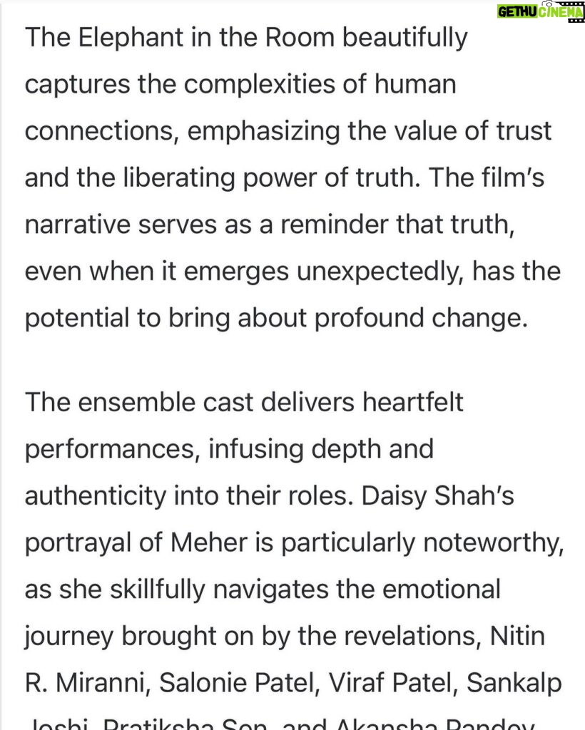 Saloni Khanna Instagram - The Review is here ❤️🐘🙏 @oneworldnewscom Overwhelmed by the love pouring in for “The Elephant In The Room” ❤️ Ganpati Bappa Morya …………………………………………… @altegoproductions @altegotalents in association with @modernmonkfilms & @humaramovie Presents “The Elephant In The Room” A film by Krishan Hooda Now streaming on @humaramovie ******Starring ******* Daisy Shah @shahdaisy Viraf Patell @virafpp Salonie Patel @salk.04 Nitinn R Miranni @thenitinmirani Pratiksha Sen ❤️ Akansha Pandey @sassyakansha Sankalp Joshi @joshi_sunkalp Mantra Mugdh @mantramugdh Housing Finance Partner - PNB Housing Finance #pnbhousingfinance Outdoor Media Partner - Bright Outdoor Media @brightoutdoormedia Produced By: Aartie Miranni & Prakash Moolani @aartie_miranni @prakash_moolani_ Directed & Co-Produced By: Krishan Hooda krishanhooda_o Orignal Story Nitinn R Miranni & Aartie Miranni @thenitinmirani @aartie_miranni Screenplay & Dialogues : Krishan Hooda & Neeltarni Pratap @krishanhooda_o @neeltarnipratap Director of Photography: Pushkar Sharma @rolling_blades Editor: Sanjay Shree Ingle @kolisanjay DI Colourist: Ashirwad Hadkar @ashirwad_hadkar_ Original Background score: Sunil Singh #SunilSingh Dubbing - Vrikpal Singh @v_for_vrikpal Executive Producers: Jyoti Sunil Dabas & Alyque jyoti_sunil_dabas @iamalyque Associate Director: Ajit Kumar @ajit_127 Director’s Assistant: Neeltarni Pratap @neeltarnipratap Assistant Directors: Riva Aurora, Aakash Gor, Ansh Nag @rivaxaurora @aakash.gor @anshnagda Still Photography : Amy Hooda @amyn.hooda Poster Design: Hitesh Sharma @digitalartist_hitesh #shortfilm #theelephantintheroom #daisyshah #nitinnrmiranni #virafPatell #saloniepatell #theelephantintheroomshortfilm #ganpati #trending #ganpatibappamoreya #ganpatiutsav #comedyfilm #bollywood Mumbai, Maharashtra