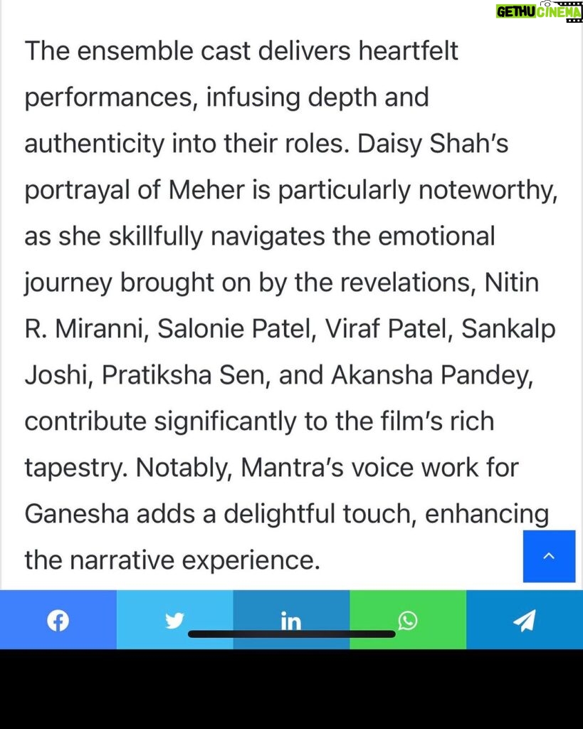 Saloni Khanna Instagram - The Review is here ❤️🐘🙏 @oneworldnewscom Overwhelmed by the love pouring in for “The Elephant In The Room” ❤️ Ganpati Bappa Morya …………………………………………… @altegoproductions @altegotalents in association with @modernmonkfilms & @humaramovie Presents “The Elephant In The Room” A film by Krishan Hooda Now streaming on @humaramovie ******Starring ******* Daisy Shah @shahdaisy Viraf Patell @virafpp Salonie Patel @salk.04 Nitinn R Miranni @thenitinmirani Pratiksha Sen ❤️ Akansha Pandey @sassyakansha Sankalp Joshi @joshi_sunkalp Mantra Mugdh @mantramugdh Housing Finance Partner - PNB Housing Finance #pnbhousingfinance Outdoor Media Partner - Bright Outdoor Media @brightoutdoormedia Produced By: Aartie Miranni & Prakash Moolani @aartie_miranni @prakash_moolani_ Directed & Co-Produced By: Krishan Hooda krishanhooda_o Orignal Story Nitinn R Miranni & Aartie Miranni @thenitinmirani @aartie_miranni Screenplay & Dialogues : Krishan Hooda & Neeltarni Pratap @krishanhooda_o @neeltarnipratap Director of Photography: Pushkar Sharma @rolling_blades Editor: Sanjay Shree Ingle @kolisanjay DI Colourist: Ashirwad Hadkar @ashirwad_hadkar_ Original Background score: Sunil Singh #SunilSingh Dubbing - Vrikpal Singh @v_for_vrikpal Executive Producers: Jyoti Sunil Dabas & Alyque jyoti_sunil_dabas @iamalyque Associate Director: Ajit Kumar @ajit_127 Director’s Assistant: Neeltarni Pratap @neeltarnipratap Assistant Directors: Riva Aurora, Aakash Gor, Ansh Nag @rivaxaurora @aakash.gor @anshnagda Still Photography : Amy Hooda @amyn.hooda Poster Design: Hitesh Sharma @digitalartist_hitesh #shortfilm #theelephantintheroom #daisyshah #nitinnrmiranni #virafPatell #saloniepatell #theelephantintheroomshortfilm #ganpati #trending #ganpatibappamoreya #ganpatiutsav #comedyfilm #bollywood Mumbai, Maharashtra