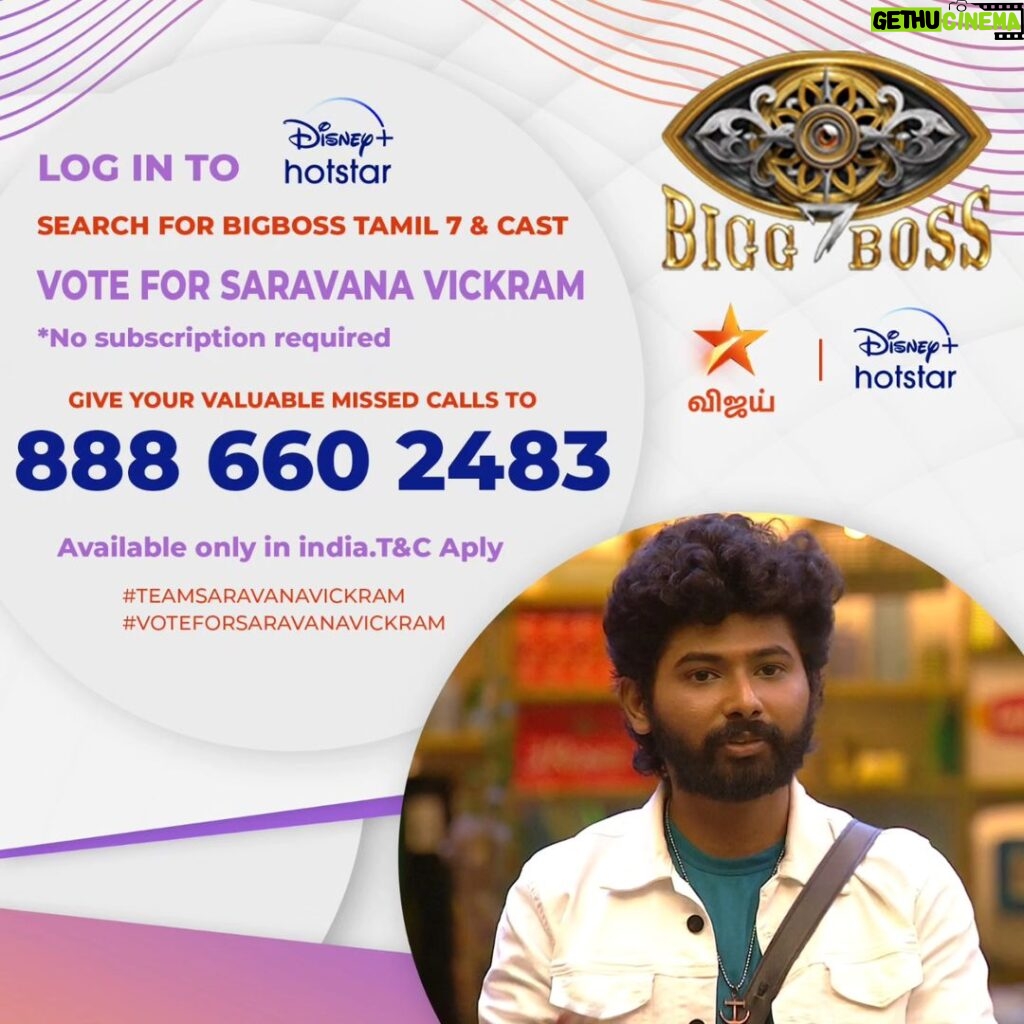 Saravana Vickram Instagram - To Vote Saravana Vickram 👉Login to @disneyplushotstartamil app (No Subscription Required) 👉Search for BIGG BOSS TAMIL 7 👉Tap on VOTE 👉Cast Ur Vote for #SaravanaVickram 👉Tap on Done & Give a Missed Call to 08886602483 (No Charges Applied) #Voteforsaravanavickram #votesaravanavickram #bbvotes #bb7voting #standwithsaravanavickram #Supportsaravanavickram #Teamsaravanavickram #biggboss7tamil #biggboss7 #bb7