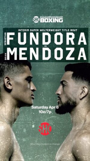 Sebastian Fundora Instagram - 🚨: #FundoraMendoza FIGHT DAY
🎖️: Interim WBC 154-LB Championship
⏰: 10pm ET/7pm PT
📺: @showtimeboxing
📍: @dignityhealthsp 
🙏: Brought to you by @draftkings
🔗: LINK IN BIO