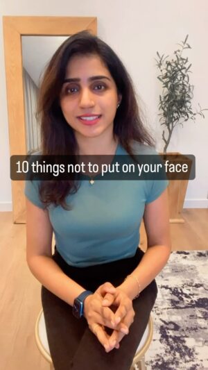 Shalini Balasundaram Instagram - 10 things ❌ to put on your skin

Toothpaste
Avoid using toothpaste on your face for blackheads or pimples; it can cause burns, infections, and skin irritation due to strong ingredients.

Body lotion 
it can clog pores and cause acne. The artificial fragrances may trigger allergic reactions. Stick to facial skincare products instead.

Vinegar 
Use caution with vinegar as a toner; it can become stronger over time and may burn your skin. Opt for commercial toners containing vinegar for safer application.

Petroleum jelly 
While petroleum jelly helps with dry lips and bug bites, be cautious as it can seal in dirt and debris, leading to increased dryness over time by preventing exposure to air and moisture.

Baking soda
Avoid using baking soda on your face for acne; its alkaline nature can disrupt your skin’s pH balance, leading to breakouts.

Lemon 
Avoid applying raw lemon or lemon juice on your face; it contains psoralen, making your skin sensitive to sunlight and risking irritation or chemical burns.

Sugar
Be cautious with DIY face scrubs containing sugar. It can be abrasive, causing irritation, redness, and micro-tears if not used gently.

Hot water 
Avoid using hot water on your face; it strips moisture, leading to dryness and potential burns.
Pro tip for facial steam therapy, use lukewarm water to open pores, loosen dirt, and make it easier to cleanse and remove blackheads and whiteheads.

Bar Soap
Avoid using bar soaps on your face; they strip natural oils, leaving your skin dry, rough, and itchy.

Expired skin care products 
Check product expiry dates and never use expired skincare items on your skin.
#shalinibalasundaram #skincare #tips
