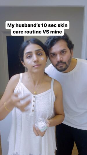 Shalini Balasundaram Instagram - Skincare Equality! 💪 watch me take 10 minutes vs. hubby’s 10 seconds with Shalz Vidanga Night Cream, because guess what? Men can rock this magic too!  Let’s glow together! 💬 #shalinibalasundaram #shalzbeauty #menskincare #SkincareForAll  #GlowUpTogether