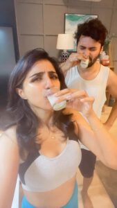 Shalini Balasundaram Instagram - Our daily morning boost a glass shot of what any guesses? #shalinibalasundaram #spreadlove #couplesgoals Selangor