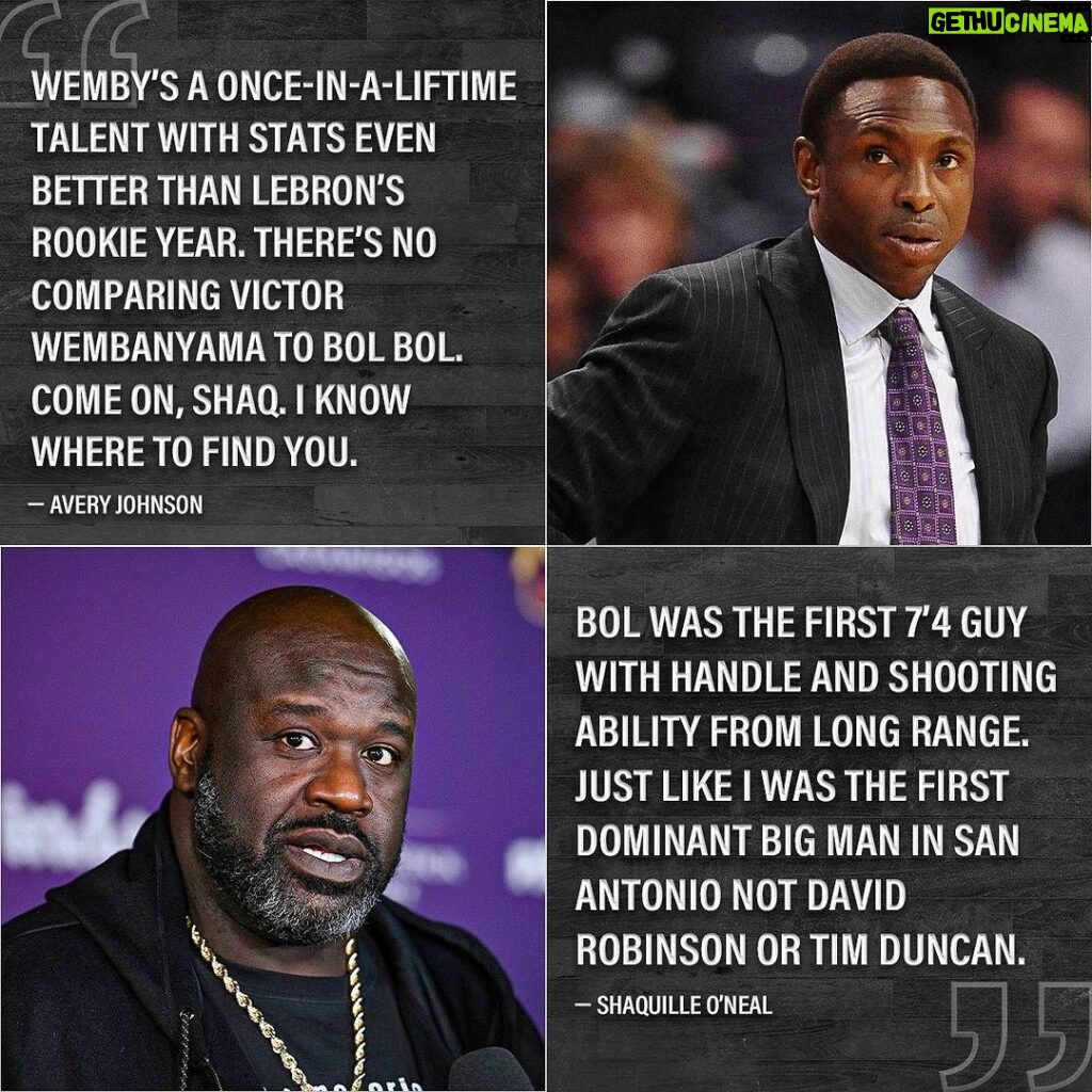 Shaquille O'Neal Instagram - There's still no comparing Victor Wembanyama to Bol Bol, but your big man point...👀👀😄 @shaq