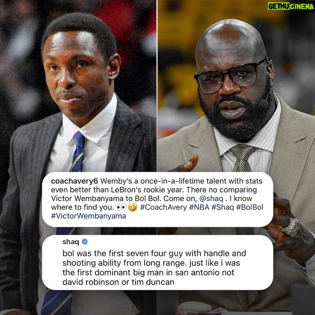 Shaquille O'Neal Instagram - There's still no comparing Victor Wembanyama to Bol Bol, but your big man point...👀👀😄 @shaq