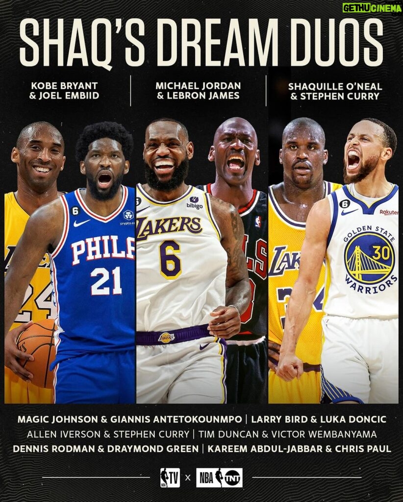 Shaquille O'Neal Instagram - One current player and one legend 👀 Which of Shaq’s Dream Duos are you taking ⁉️