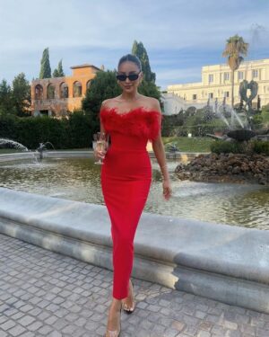 Shay Mitchell Instagram - wedding tip: slippers are a must 

Congrats @sarahpeluser & @ambassadorshah on your beautiful celebration of ❤️

Thank you for giving me a place to wear this dress to. Jk

Love you both.