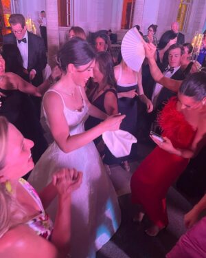 Shay Mitchell Instagram - wedding tip: slippers are a must 

Congrats @sarahpeluser & @ambassadorshah on your beautiful celebration of ❤️

Thank you for giving me a place to wear this dress to. Jk

Love you both.