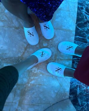 Shay Mitchell Instagram - wedding tip: slippers are a must 

Congrats @sarahpeluser & @ambassadorshah on your beautiful celebration of ❤️

Thank you for giving me a place to wear this dress to. Jk

Love you both.
