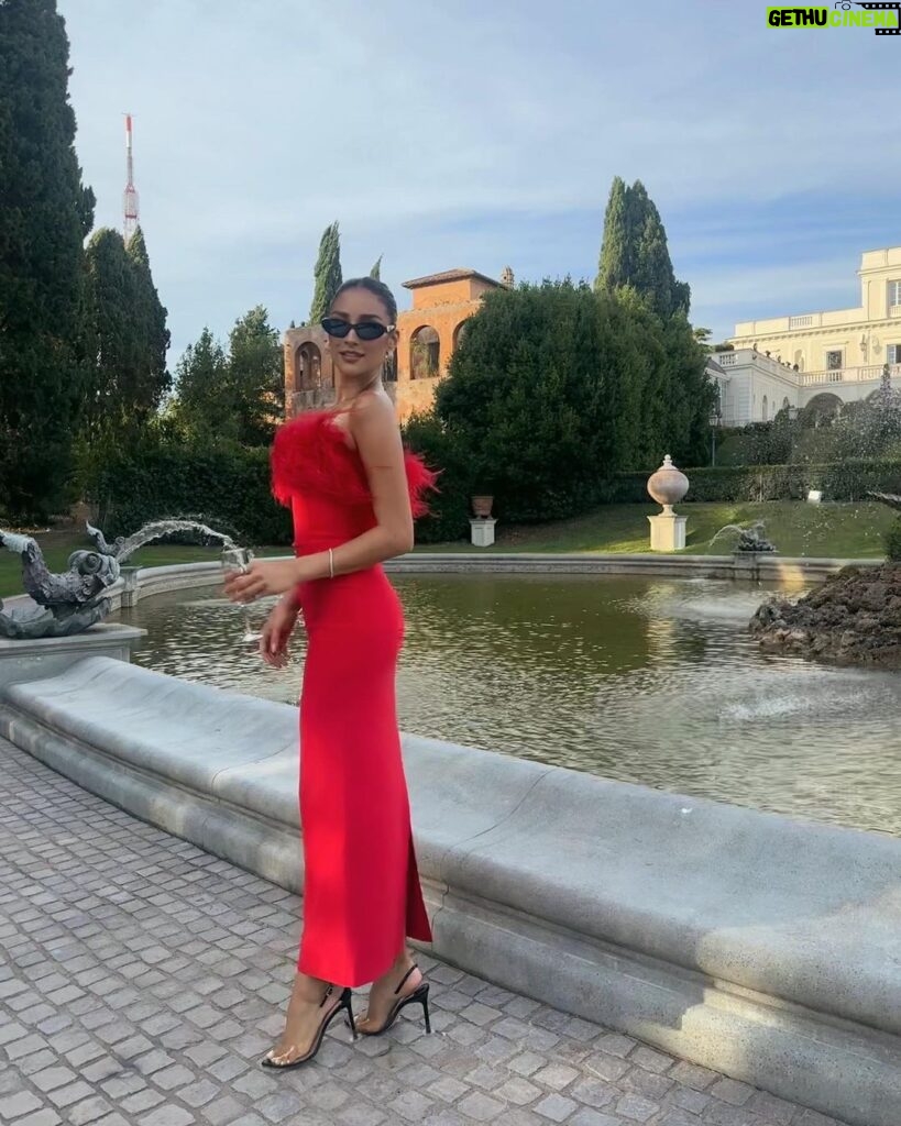 Shay Mitchell Instagram - wedding tip: slippers are a must Congrats @sarahpeluser & @ambassadorshah on your beautiful celebration of ❤️ Thank you for giving me a place to wear this dress to. Jk Love you both. Hotel Eden, Rome