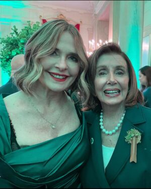 Sheila Kelley Instagram - Meeting one’s heroes can be a mind altering experience. Take this past weekend…

It was a magical tumble down into the wonderland of Washington DC where Saint Paddy’s Day met the luck of the Irish.🍀

Richard and I were invited to The White House to celebrate. On Thursday night, we attended an event at the Irish Embassy where we had the honor of meeting the Irish Ambassador and the Irish Taoiseach, @leovaradkar. Friday was at the East Wing, ending with a beautiful concert by @niallhoran. A reception followed and then an otherworldly performance at the Kennedy Center with Irish artists, dancers, poets, and singers.

The moments of meeting my heroes happened twice. First with @speakerpelosi, a woman who has made such a powerful mark on the world. A woman of integrity strength and resilience in the face of utter insanity. To be in her presence was awe striking. I had no words! The words simply left my tongue. And I stood in front of her like a happy puppy with a smile on my face, tongue hanging out, until I faintly squeezed out, “You are phenomenal!”

The second meeting of heroes moment was backstage at the Kennedy Center. When I realized that the person that had just been singing the James Vincent McMorrow version of the song Higher Love, was indeed actually @jamesvmcmorrow… Again, no words came. He said ,“Hello I’m James” and I said “yea…Vincent McMorrow” - like an idiot I finished his full name for him. And then finally breaking the awkward moment was my husband who came over and said “She’s a big fan.”

I did finally speak to both of them and the rest of the evening with Nancy and James was terrific. In this strange time of history, with so much antagonism and chaos and cacophony of attention, it was such a beautiful experience to be grounded by these people who exemplify the genius and the humanity of what it means to be alive in these bodies at this time.