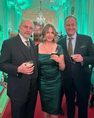 Sheila Kelley Instagram - Meeting one’s heroes can be a mind altering experience. Take this past weekend…

It was a magical tumble down into the wonderland of Washington DC where Saint Paddy’s Day met the luck of the Irish.🍀

Richard and I were invited to The White House to celebrate. On Thursday night, we attended an event at the Irish Embassy where we had the honor of meeting the Irish Ambassador and the Irish Taoiseach, @leovaradkar. Friday was at the East Wing, ending with a beautiful concert by @niallhoran. A reception followed and then an otherworldly performance at the Kennedy Center with Irish artists, dancers, poets, and singers.

The moments of meeting my heroes happened twice. First with @speakerpelosi, a woman who has made such a powerful mark on the world. A woman of integrity strength and resilience in the face of utter insanity. To be in her presence was awe striking. I had no words! The words simply left my tongue. And I stood in front of her like a happy puppy with a smile on my face, tongue hanging out, until I faintly squeezed out, “You are phenomenal!”

The second meeting of heroes moment was backstage at the Kennedy Center. When I realized that the person that had just been singing the James Vincent McMorrow version of the song Higher Love, was indeed actually @jamesvmcmorrow… Again, no words came. He said ,“Hello I’m James” and I said “yea…Vincent McMorrow” - like an idiot I finished his full name for him. And then finally breaking the awkward moment was my husband who came over and said “She’s a big fan.”

I did finally speak to both of them and the rest of the evening with Nancy and James was terrific. In this strange time of history, with so much antagonism and chaos and cacophony of attention, it was such a beautiful experience to be grounded by these people who exemplify the genius and the humanity of what it means to be alive in these bodies at this time.