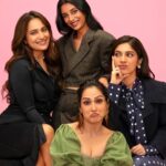 Shibani Bedi Instagram - The squad is ready for the weekend!😎 #ThankYouForComing is now streaming on Netflix Styled by - @manishamelwani @devanshi.15 Outfits Bhumi - @maisonvalentino Kusha - @coucoo Shibani - @truffle_india Dolly - @thelocalvintage_ @shehnaazgill @karanboolani @balajimotionpictures @akfcnetwork