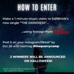 Siobhan Williams Instagram - CONTEST Alert! Want to win The Quarry for PS5 and a Quarry poster, signed by yours truly? Make a 1-minute music video to any part of my new song “The Darkness” — using only footage from THE QUARRY.  RULES: Post your video on your instagram/tiktok by Oct 28th at 12am PST and hashtag # thequarrycomp (remove the space please) and tag me. *you MUST USE THE AUDIO from instagram/tiktok, no external audio* I’m looking for storytelling here, it doesn’t need to be a story that was told in the Quarry — you can twist it and make it whatever you want. Make it your own, get creative!  2 winners will each receive both a poster and a copy of the game, as well as their videos posted to Siobhan’s instagram. Winners will be announced on Halloween! HAVE FUN! Xo . . . #TheQuarry #thedarknessep #laurakearney #killerkearney #contest This contest is by no means sponsored, administered, or associated with Instagram. Through your participation, you agree to Instagram terms and conditions, and release Instagram of all responsibility.