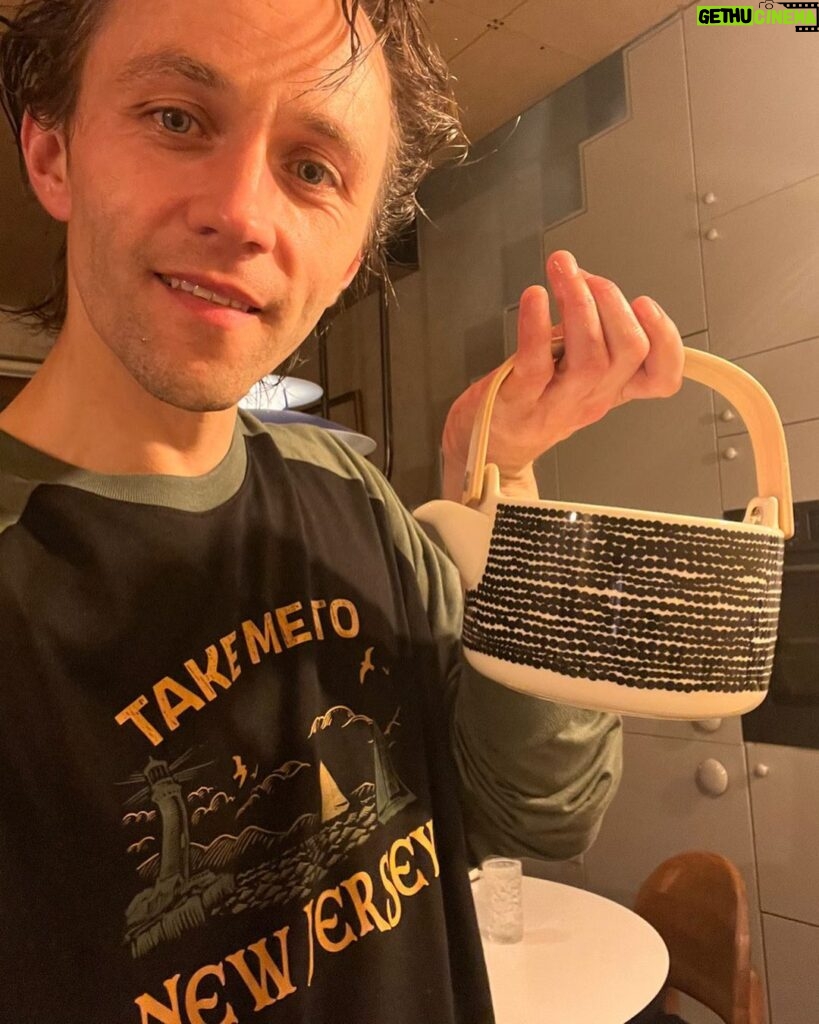 Sondre Lerche Instagram - Every night after I’ve descended into the underworld of the Moulin Rouge — after I’ve removed Christian’s discreet and tasteful makeup — I enjoy a wholesome moment with my lemon, ginger and honey tea pot while wearing my fave long-sleeve before I turn in and prepare to do it all again — twice on Saturdays! 🍋🌘🍯 #wholesome #underworld #newjersey #moulinrougethemusical #marimekko #christian