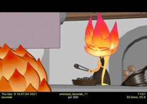 Tarun Lak Instagram - Some early Ember performance tests on #elemental back from 2021. 

This is roughly what our models looked like in animation- before fx, sim, shading and lighting made it look pretty. 

These were also done while we were working with riggers to figure out appeal and controls we might need to animate her. 
We were also exploring what fire movement might be incorporated into performance. 
Some of partial disappearing effects on the arms(we called it presence), head flame size, fire intensity, breaking of skeletal structure were explored here.

The big key component that wasn’t figured out by this point was how much we were going to drift fire character movement, especially after they landed in a pose. 

I had a lot of fun doing these, sound is removed here since internal scratch dialogue was used.

#ember #animation #animationtest #pixar