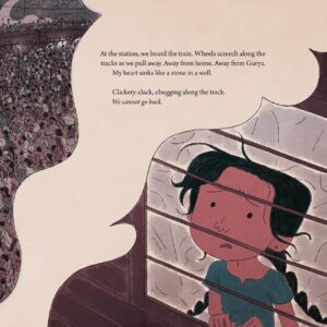Tarun Lak Instagram - “Clickety-clack, chugging along the track. We cannot go back”

This was the first spread I worked on for ‘The Moon from Dehradun’ 🌙 and also took the longest. It was the heaviest scene to draw to carry the reality of hoards of people having to flee across the border on trains, literally packed to the roofs of the carriages. I tried to show a little story with each of the individual people in the crowd, since they would’ve all had a unique experience going through the traumatic Partition.

This still being Azra’s story, it was important to show it from her point of view. I played with a few compositions before landing on this one, with the help of my art director on the project. 

A print of this will be hung up at the Original Art Show by the Society of Illustrators in New York. If you’re around November 10 to February, feel free to drop by. I’m thrilled to be featured in their show.

Text by @shirinshamsi1 ✨

Published by @simonkids 

#themoonfromdehradun #picturebook #illustration 
#indiapakistan #partition #kidlitart
