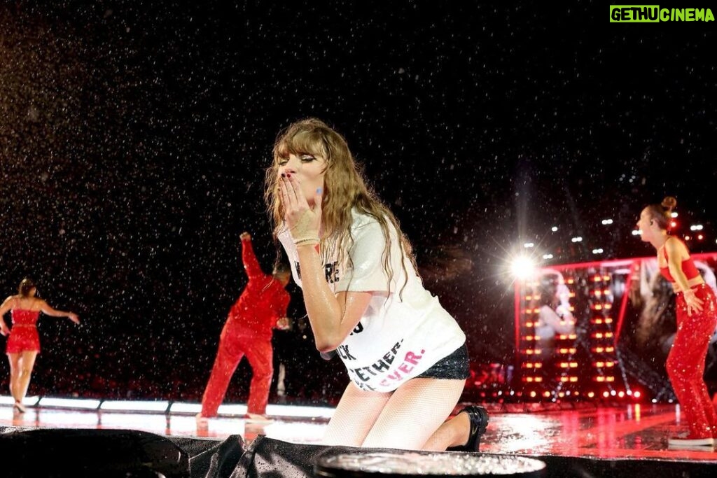 Taylor Swift Instagram - WELL. We had our first rain show of The Eras Tour. And it was SO MUCH FUN. The dancers, band, crowd and I all pretty much turned into little kids joyfully jumping in puddles all night. I wanted to thank the crowd again for waiting for the weather to clear. And my amazing crew for keeping the stage, lighting and equipment all dry and working so we could play. That was a late, great night I won’t forget. 🥹 📷: @johnshearer / @gettyimages