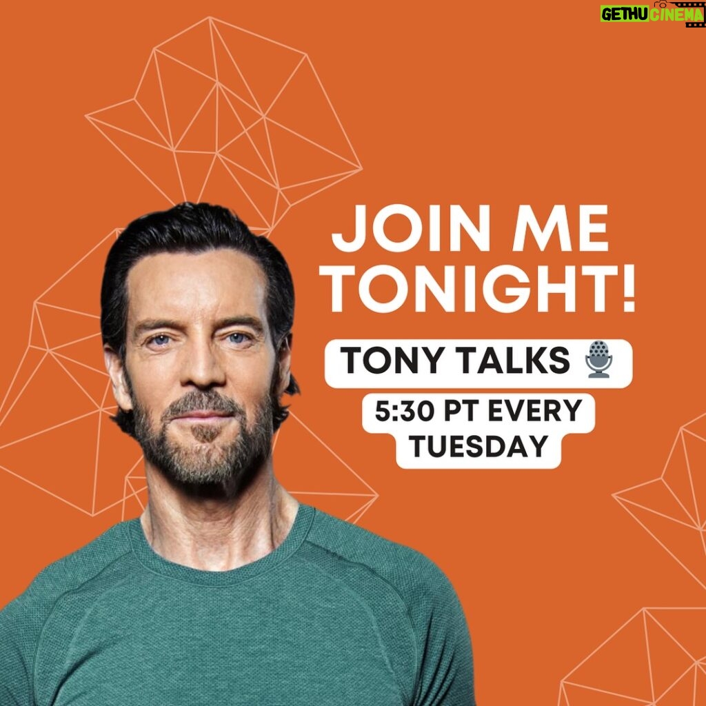 Tony Horton Instagram - Have you joined my #TonyTalks on @tonyhortonfitness yet ? 👀 Join me tonight at 5:30p PT over on @tonyhortonfitness where we’ll talk everything about resolutions, how to achieve your goals, all the supplements I take and why, and so much more! Invite a friend and let’s chat! I’ll see ya there! Your pal, Tony #TonyHorton #P90X #Powerof4 #FitnessMotivation #FitnessGoals #NewYearGoals #FitnessMode #PowerSync60 #Goals #NewYearGoals #Goals #Fitness #PowerNation #PowerNationFitness #Muscle #Energy #Motivation