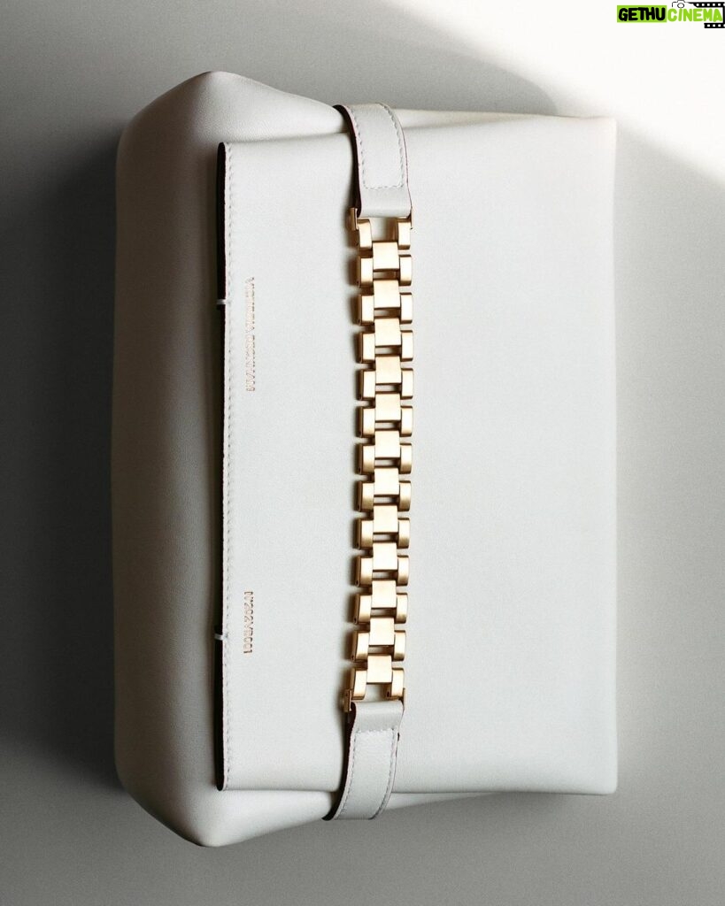 Victoria Beckham Instagram - Tactile Nappa leather gives the #VBChain a buttersoft quality, revived in white for a seasonal update. Available now at VictoriaBeckham.com and at 36 Dover Street.