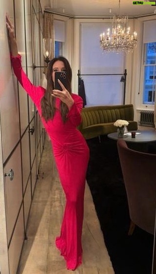 Victoria Beckham Instagram - Excited to share my exclusive capsule with @mytheresa.com, inspired by some of my favourite silhouettes, with a signature ‘90s twist. The pieces are crafted to elongate, accentuate and elevate the body in a modern way, and the gorgeous jewel tones feel so perfect for this time of year!! Kisses xx Shop the exclusive 21-piece capsule at Mytheresa.com.