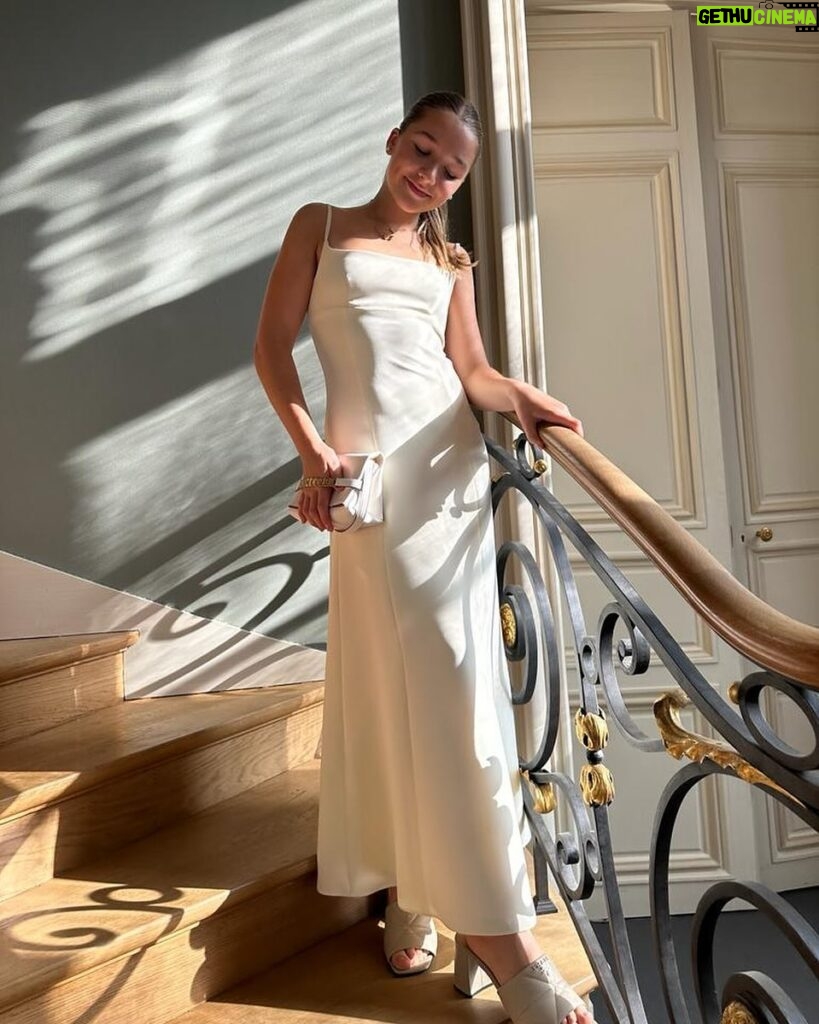 Victoria Beckham Instagram - I designed this exclusive Midi Cami Dress with #HarperSeven to wear at my #VBSS24 runway show in Paris!! I love the colour and how simple, yet elegant the silhouette is, paired with my Mini #VBChain. Kisses xx Shop the Exclusive Panelled Midi Cami Dress in Ivory now at VictoriaBeckham.com and at 36 Dover Street.