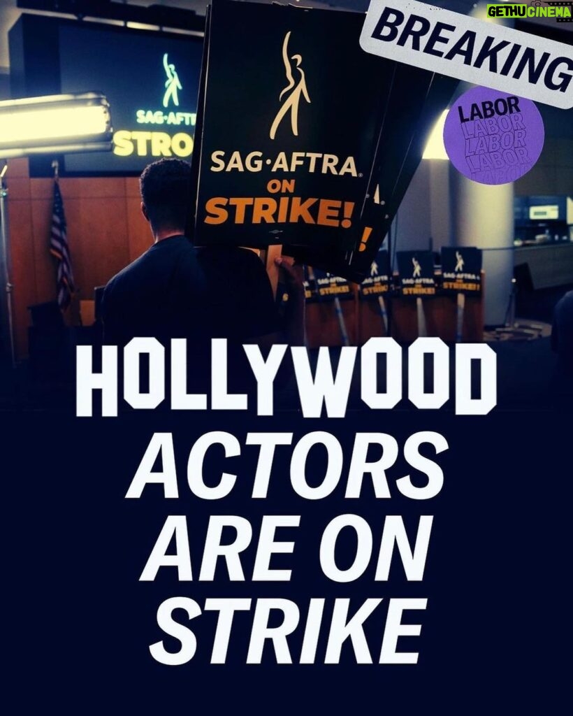 Yasmine Aker Instagram - We are officially on strike ✊🏽 More than 160,000 actors, recording artists, broadcast journalists, hosts, stunt performers and other media professionals with @sagaftra are now on strike. We are joining the 11,000 Writers Guild of America members who have been striking for two months. It's the first time in more than six decades that writers and actors have been on strike at the same time. Streaming has broken our industry and AI threatens the future of our livelihood. The actors strike will shut down virtually all remaining film and TV projects that weren't already stopped by the writers' strike. We are stronger together! ✊🏾✊🏼✊🏼✊🏾✊🏽✊🏽✊🏾✊🏼 #sagaftra #wgastrong #strike