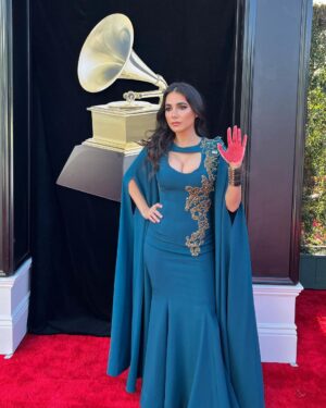 Yasmine Aker Instagram - This year, I had the honor of attending the Grammy’s with @azadeh.afsahi @shivaspix and @saraseyed — to be present for the award given to Shervin Hajipour @shervinine for his song 
"Baraye". A song that has united Iranians across the world.

Thank you to @azadeh.afsahi for continuing to bring awareness to #toomajsalehi a rapper who is currently still in solidarity confinement for the simple act of his rap lyrics demanding justice for the people of Iran. 

Thank you to @weareuia for staying in contact with the Grammy’s and Shervin Jaan throughout the evening and creating the opportunity for us to participate. 

Thank you @azitamirjewelry for the beautiful human hair bracelet — Azita is an Iranian artist who collected the hair from women globally and created this piece as a symbolic armor against the Islamic Regime currently occupying Iran. The cuff bracelet is a symbol of female power and the fight for freedom, equal rights, and liberty.

#womanlifefreedom #baraye #grammys #freetoomaj