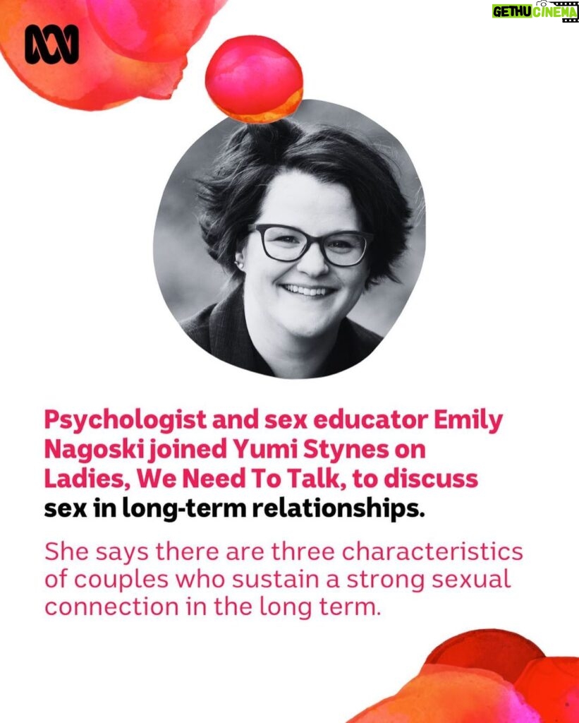 Yumi Stynes Instagram - How do you maintain a satisfying sex life in a long-term relationship? Sex and relationship expert Emily Nagoski (@enagoski) joined Yumi Stynes on Ladies, We Need to Talk, to give her advice. 📷 Supplied #LadiesWeNeedToTalk #relationships #health #podcast #ABC