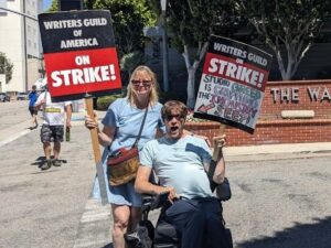Zach Anner Instagram - We know it's about to get real when Moms start joining the picket line! #wgastrong #sagaftrastrong