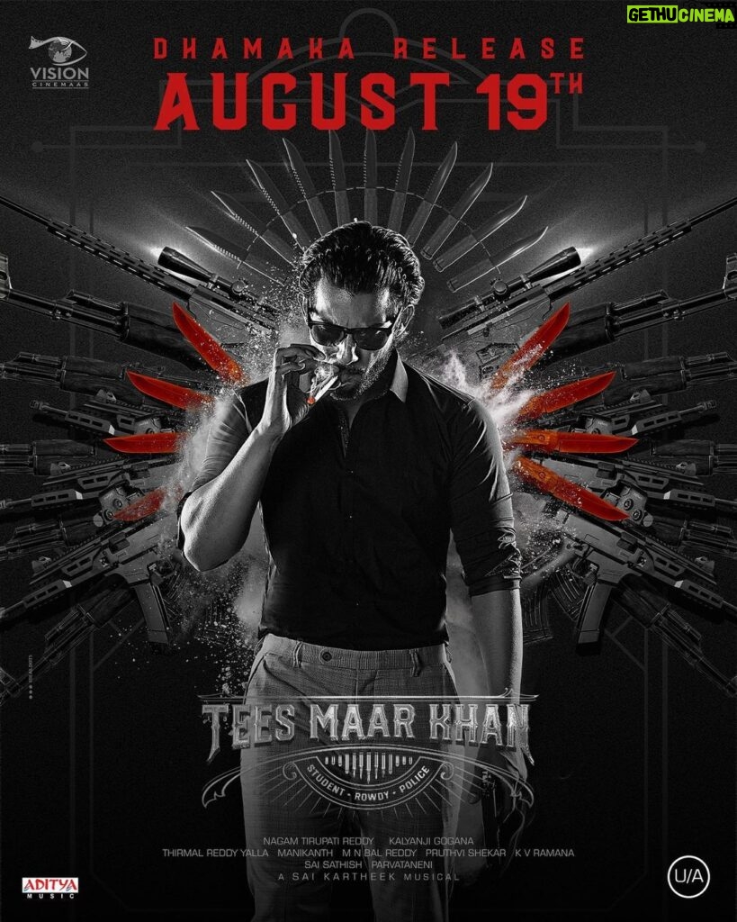 Aadi Saikumar Instagram - TMK August 19 th all set ready trailer will be out soon @rajputpaayal @suniltollywood @kalyanji_gogana @shrikanth_iyyangar @kabirduhansingh @shamnakasim @saikarthikmusic @kuldepsethi @mirchihemant @thakur_anoopsingh :)