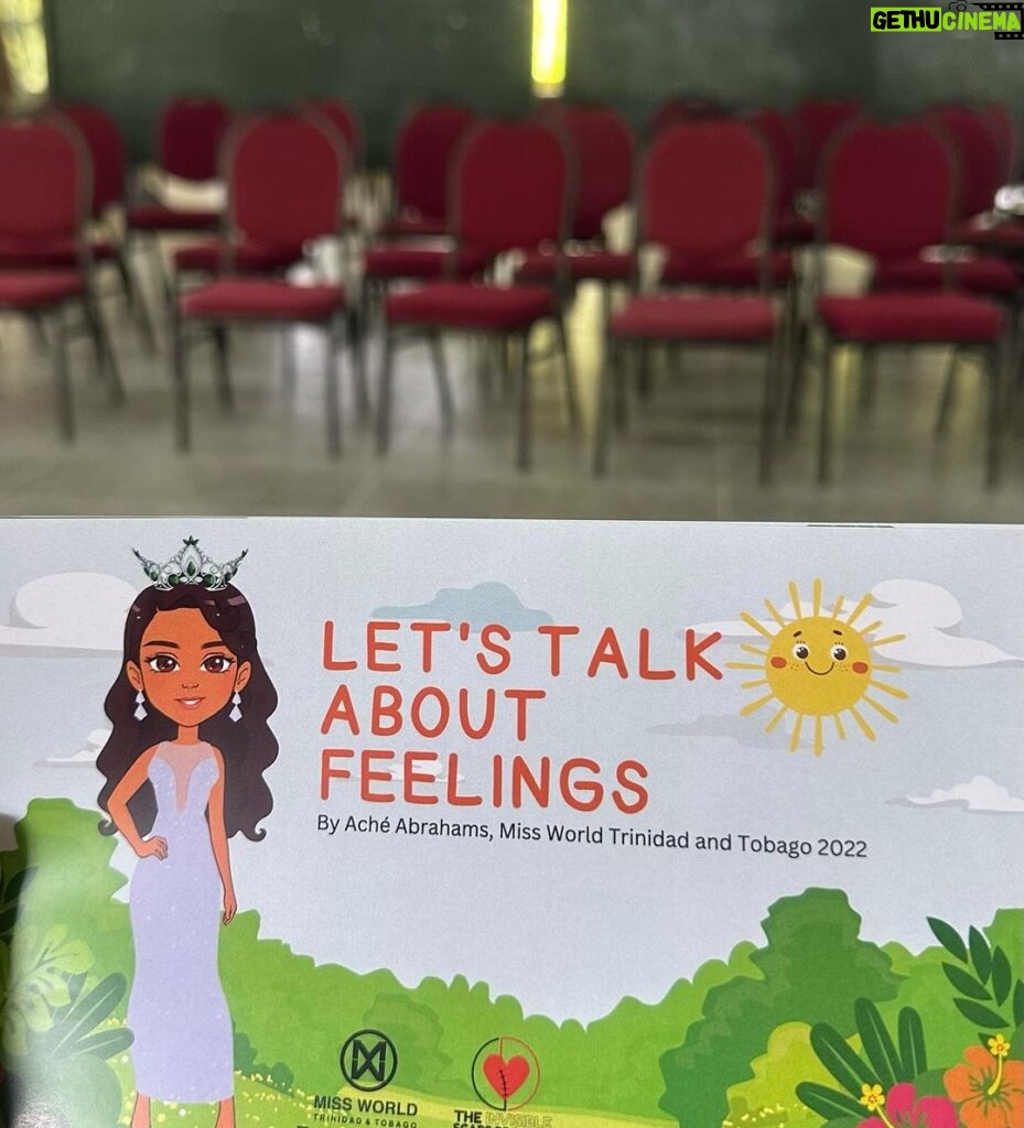 Aché Abrahams Instagram - In honour of World Read Aloud Day today, I’ve officially launched my children’s book which I created called, “let’s talk about feelings”. 🥹💚 I still can’t believe I wrote a book!!! My goal is to reach the hearts and minds of children and assist them with communicating their emotions. When I was young and struggling with my mental health, I found it extremely difficult to express that I needed help because I didn’t understand what I was feeling. My book is teaching children the tools they need to speak up and resolve internal turmoil. With the guidance of clinical psychologist @ahhalia we were able to focus on the important points necessary to assist in the socio-emotional development of our child readers to ensure they can identify how they feel and learn to cope with the wide variety of emotions we all experience as we go through life. “Let’s talk about feelings” is available as both physical copies and as an interactive e-book. I hope this can reach every child across the world. My project is working closely with community centres, schools and ministries to ensure every child of T&T can have access to mental health and well-being resources, including this book. Thank you to Santa Cruz R.C. for allowing me to read my book to the students today! 😊 copies will now be available to the children at the school library A special thank you to everyone who has supported the creation of my children’s book, including my mommy 😄 along with the students at The University of Trinidad & Tobago who assisted me in designing my avatar, my @missworldtrinidadandtobago family for your continuous support from concept to execution and also my lovely friends at @firstcitizenstt who helped with the printing of these books being distributed around our beautiful country. We are always stronger together 💚 #mentalhealthawareness #mw #missworld #missworld71 #71mw #india #beautywithapurpose #bwap #incredibleindia