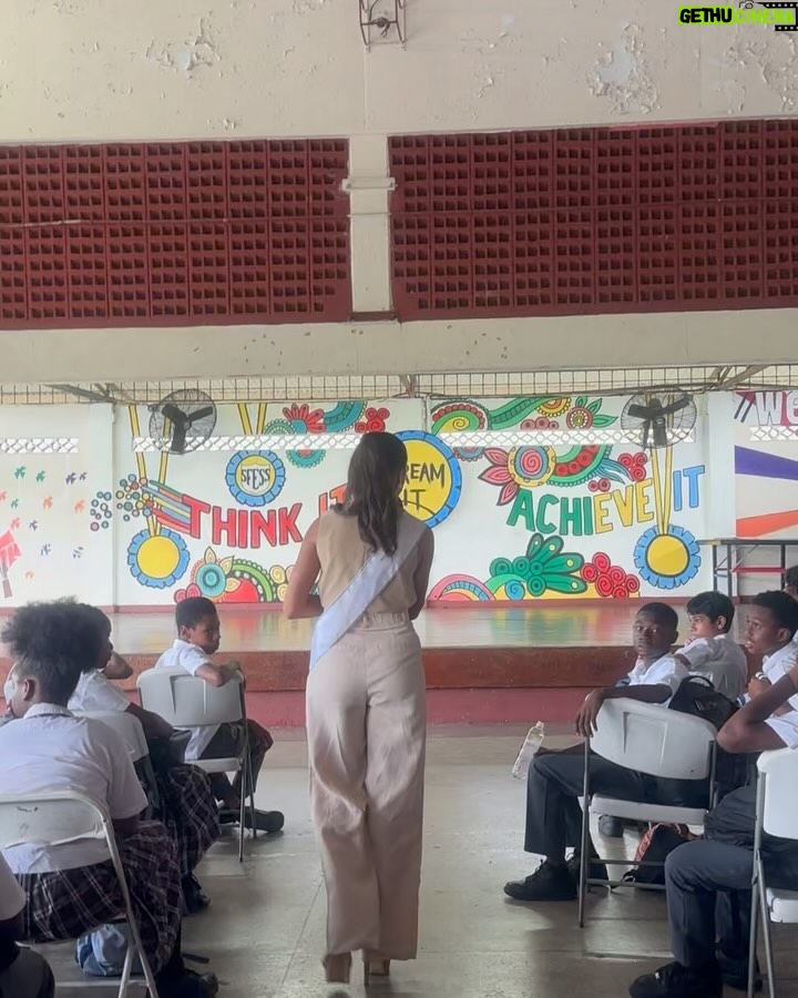 Aché Abrahams Instagram - Another day, another school visit💚. A big thank you to San Fernando East Secondary for allowing me to connect with 250 incredible students. We had the opportunity to speak about our mental health in a safe space and the abundance of questions asked was heartwarming. When the world seems a little quiet about such an important topic, we have to speak up even louder. To the students of San Fernando East, remember what I said… be kind to yourself, be kind to your peers and be the change that we need in the world today🌍. Love always ❤️ #mw #missworld #missworld71 #71mw #india #beautywithapurpose #bwap #incredibleindia